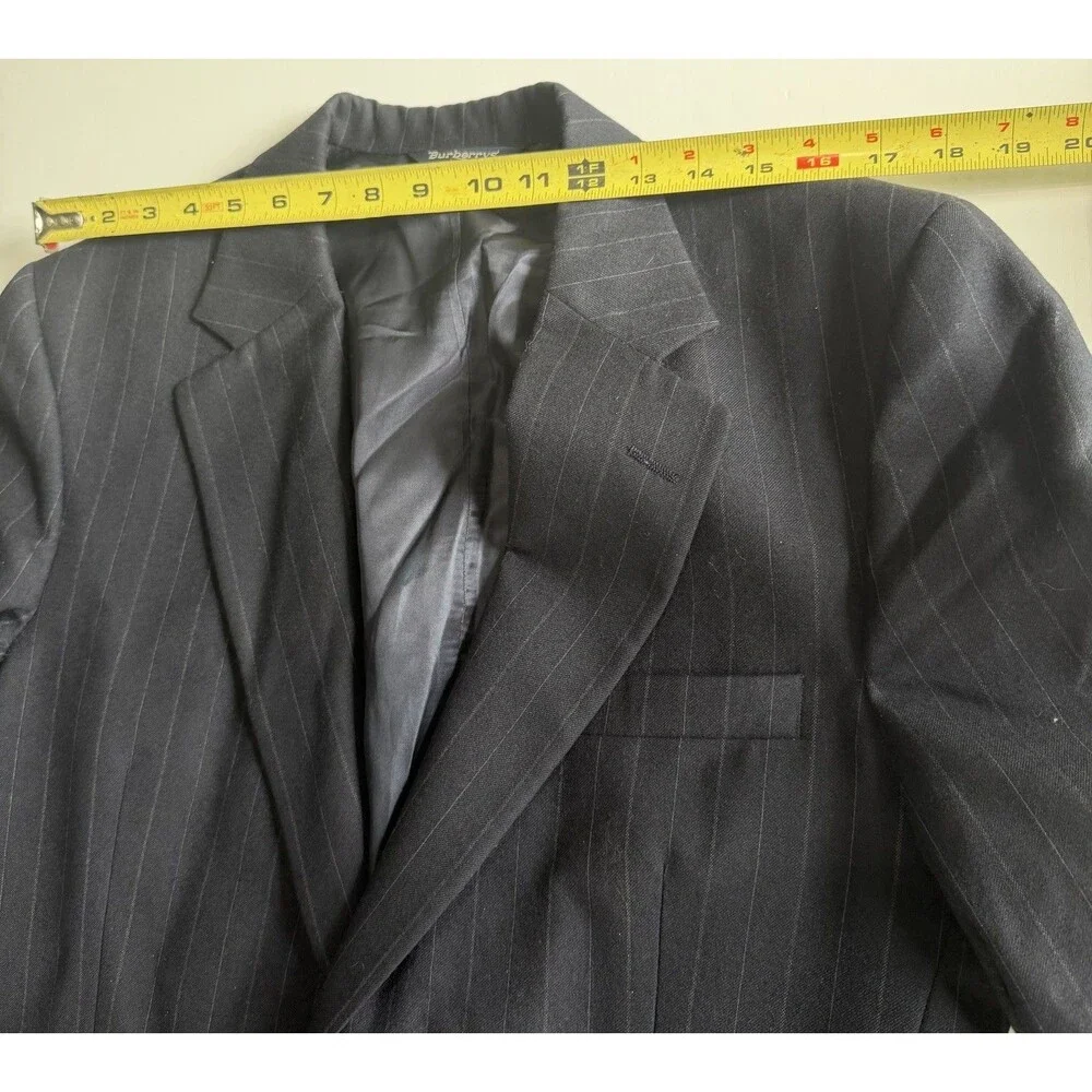 Burberrys Blue Pinstripe Wool Blazer Suit Jacket Sz 38 Vintage 80s USA Made